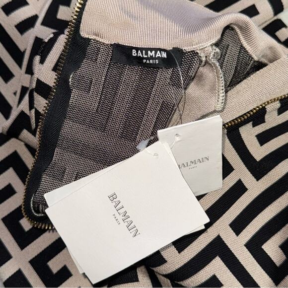 Balmain Ivory & Noir Monogram Shoulder Pad Knit Mini Dress - Picture 14 of 17